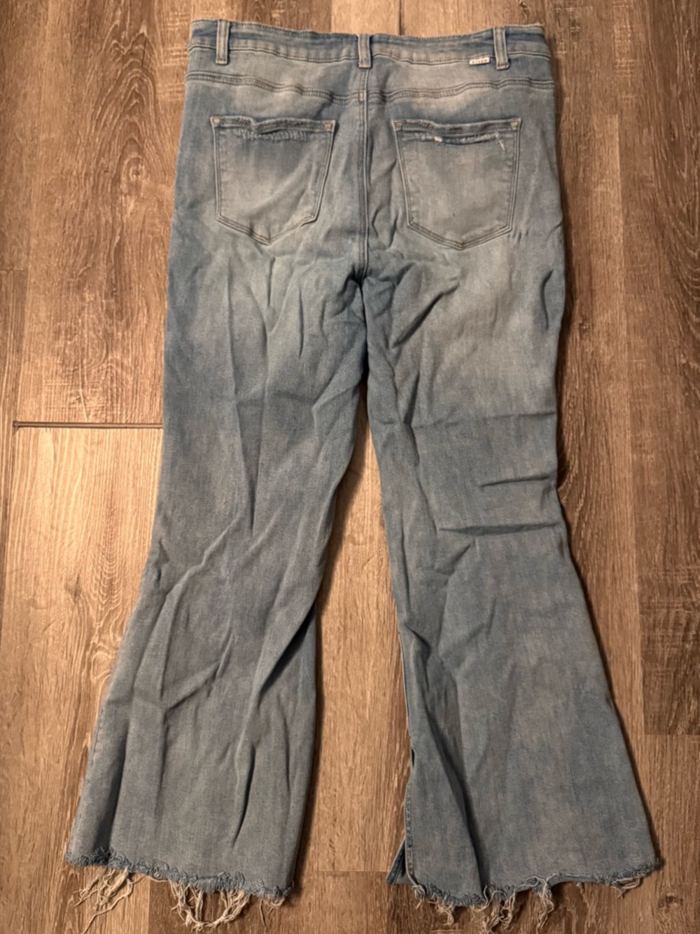 Light Blue Distressed Flared Risen Jeans - Picture 2 of 3